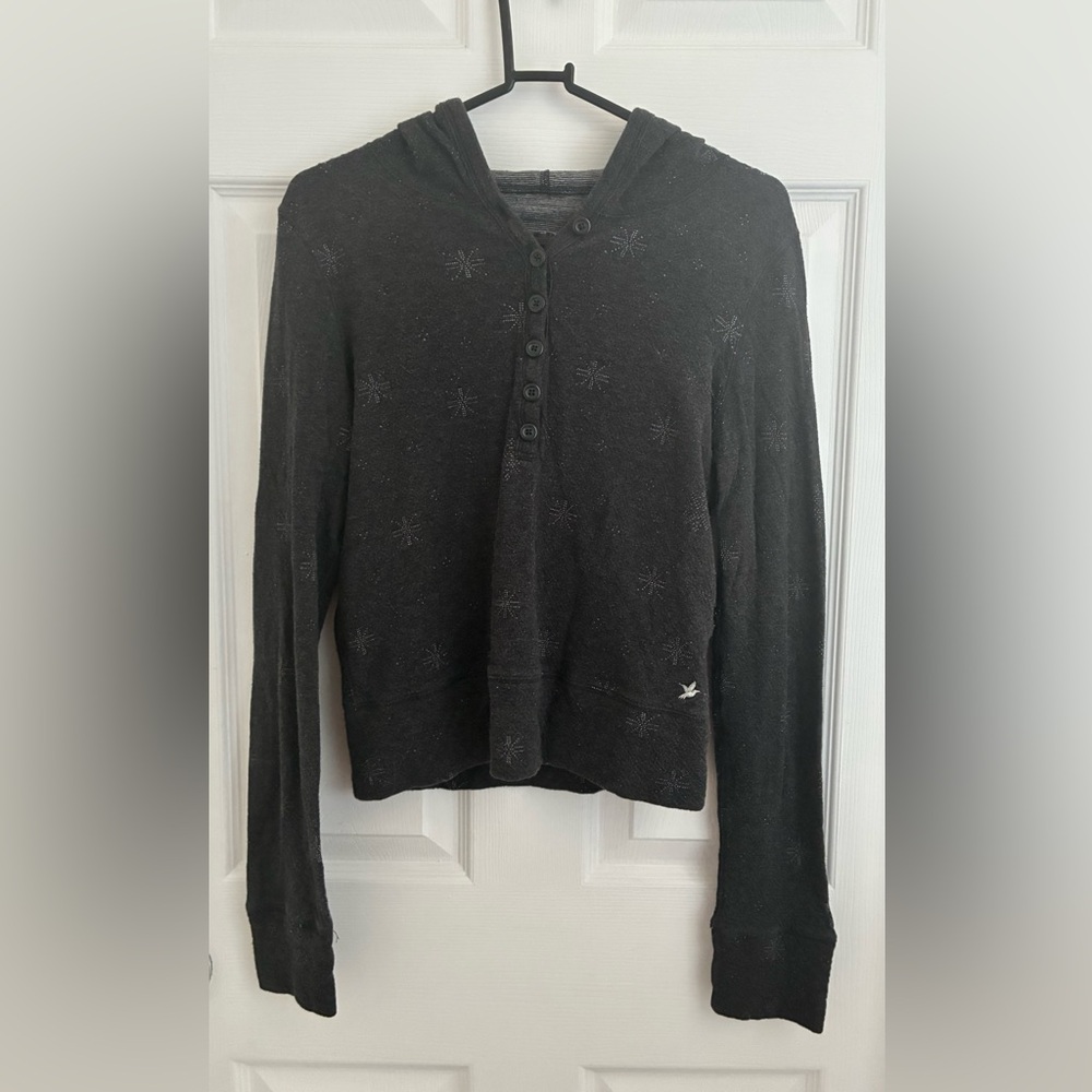 vintage AERIE grey button hoodie with design